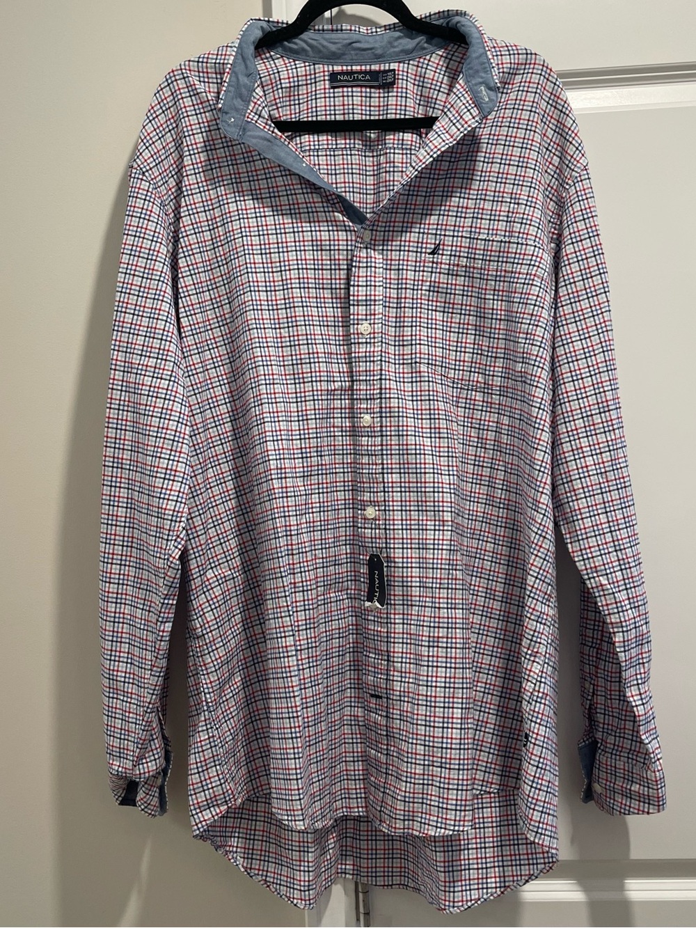 Nautica Men's Red, White & Blue Plaid Button-Down Shirt NWT Size 1XLT